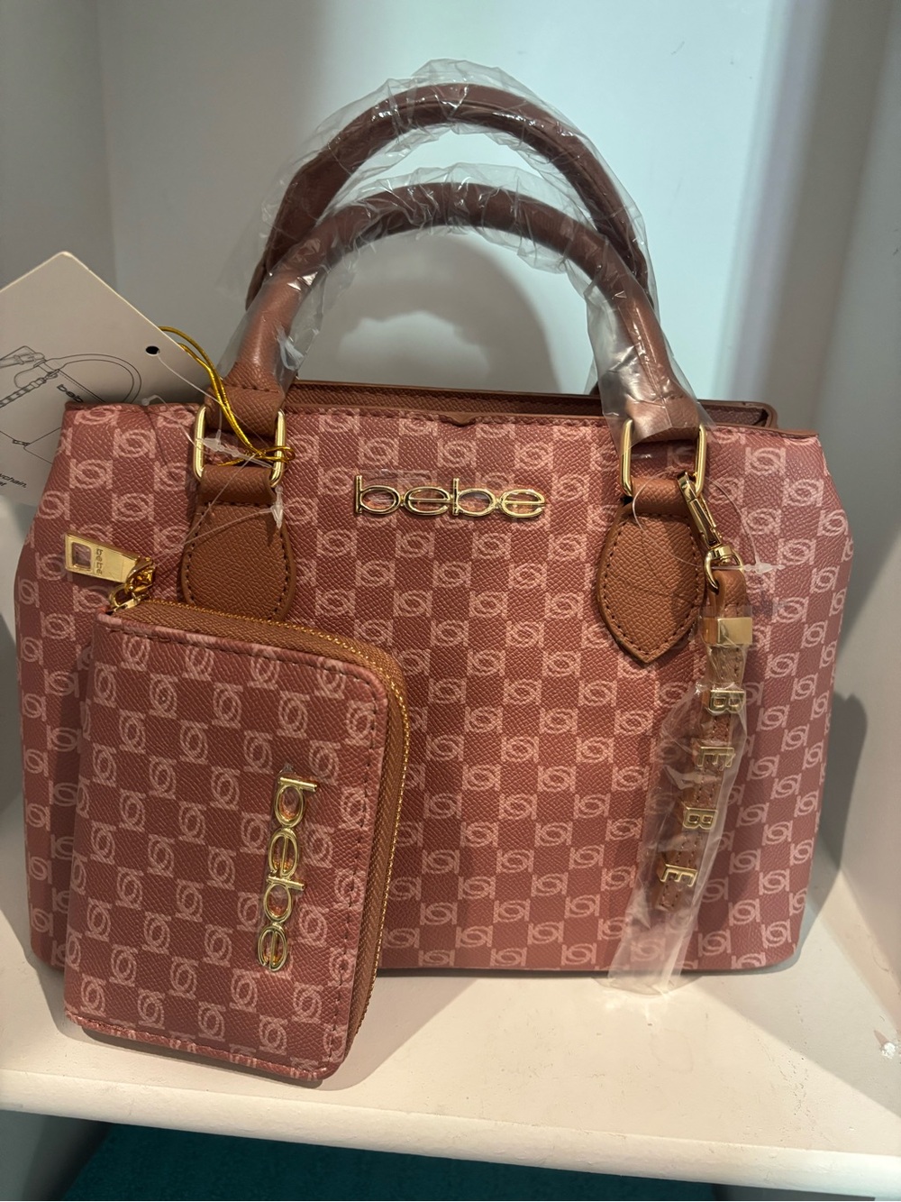 BEBE PINK Logo Satchel with Matching Wallet